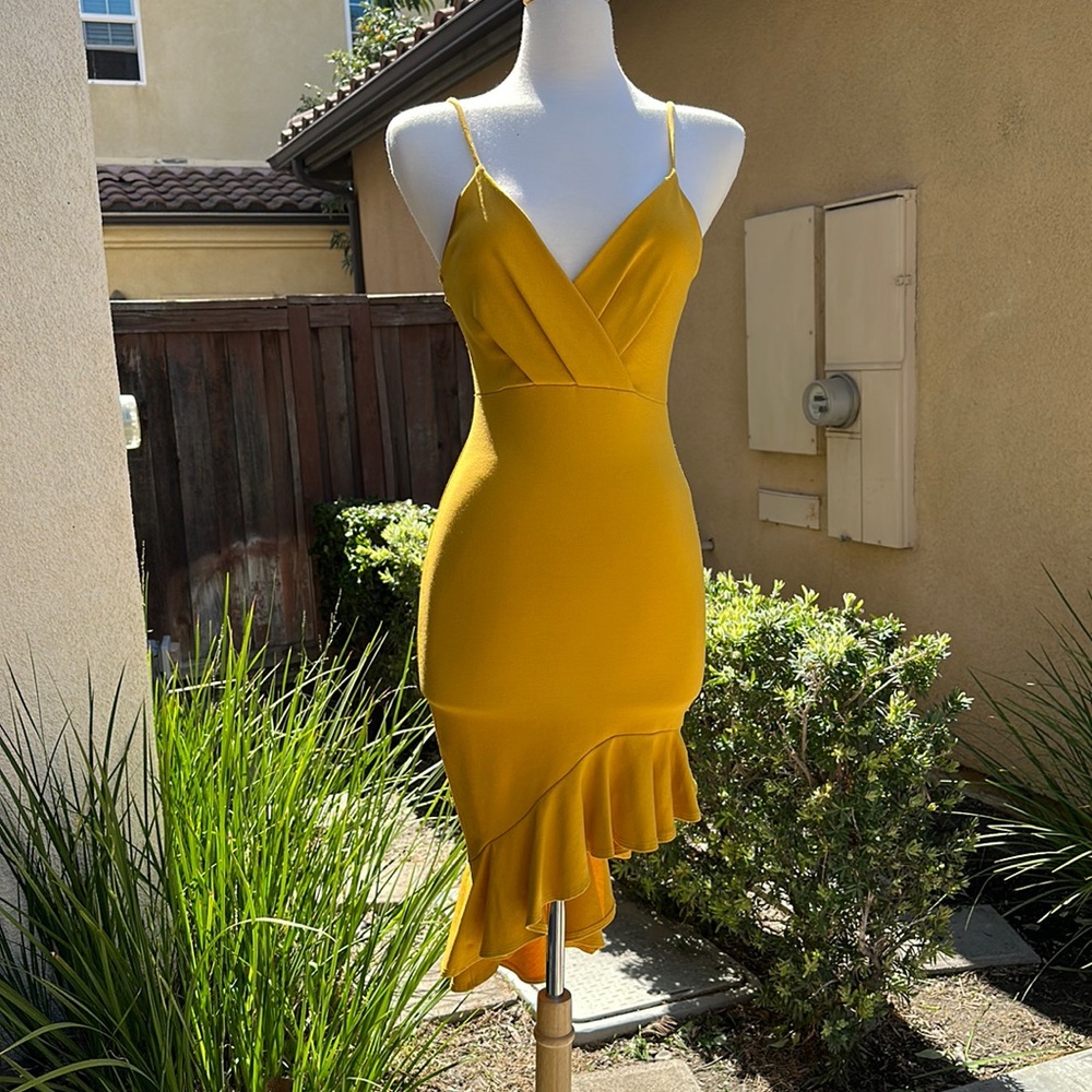 Mustard yellow asymmetrical dress